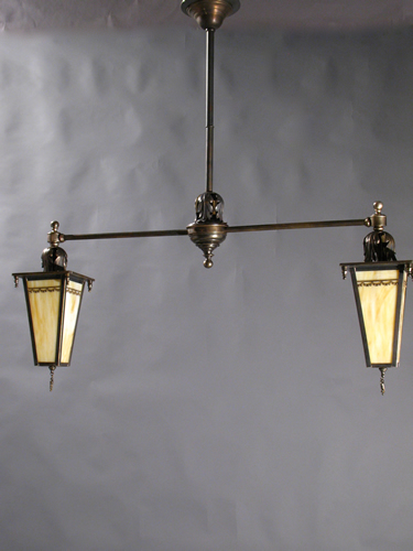 Slag Glass Double Arm Lantern Chandelier